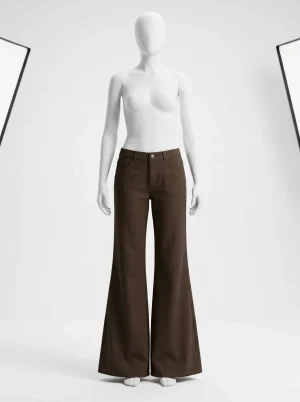 Pantalon flare coton décontracté taille basse femme - Vue 1 - Pantalon flare