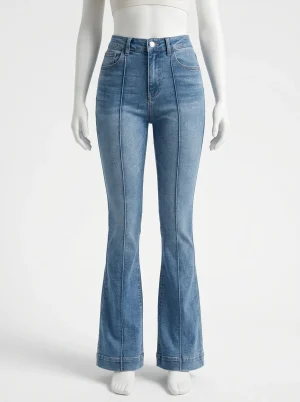 Pantalon flare coton extensible quotidien silhouette affinée femme - Vue 1 - Pantalon flare