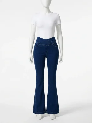 Pantalon flare coton extensible taille croisée sculptant femme - Vue 1 - Pantalon flare