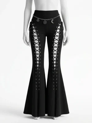 Pantalon flare coton taille haute ajouré gothique femme - Vue 1 - Pantalon flare