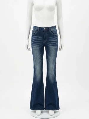 Pantalon flare coton taille haute ajusté quotidien femme - Vue 1 - Pantalon flare