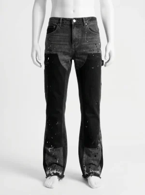 Pantalon flare denim extensible homme patchwork moderne - Vue 1 - Pantalon flare