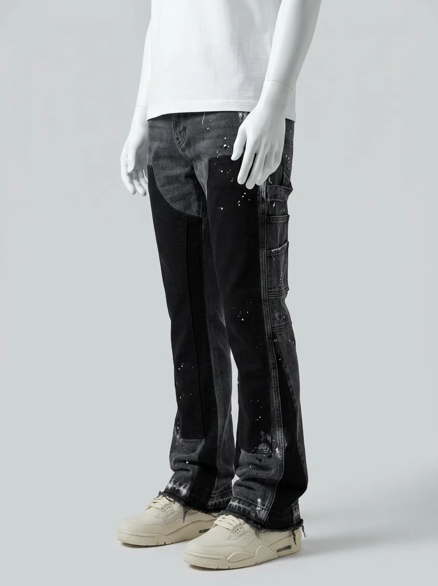 Pantalon flare denim extensible homme patchwork moderne - Vue 2 - Pantalon flare