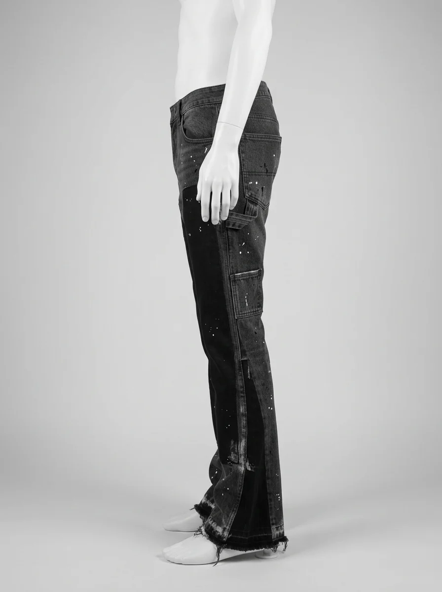 Pantalon flare denim extensible homme patchwork moderne - Vue 3 - Pantalon flare