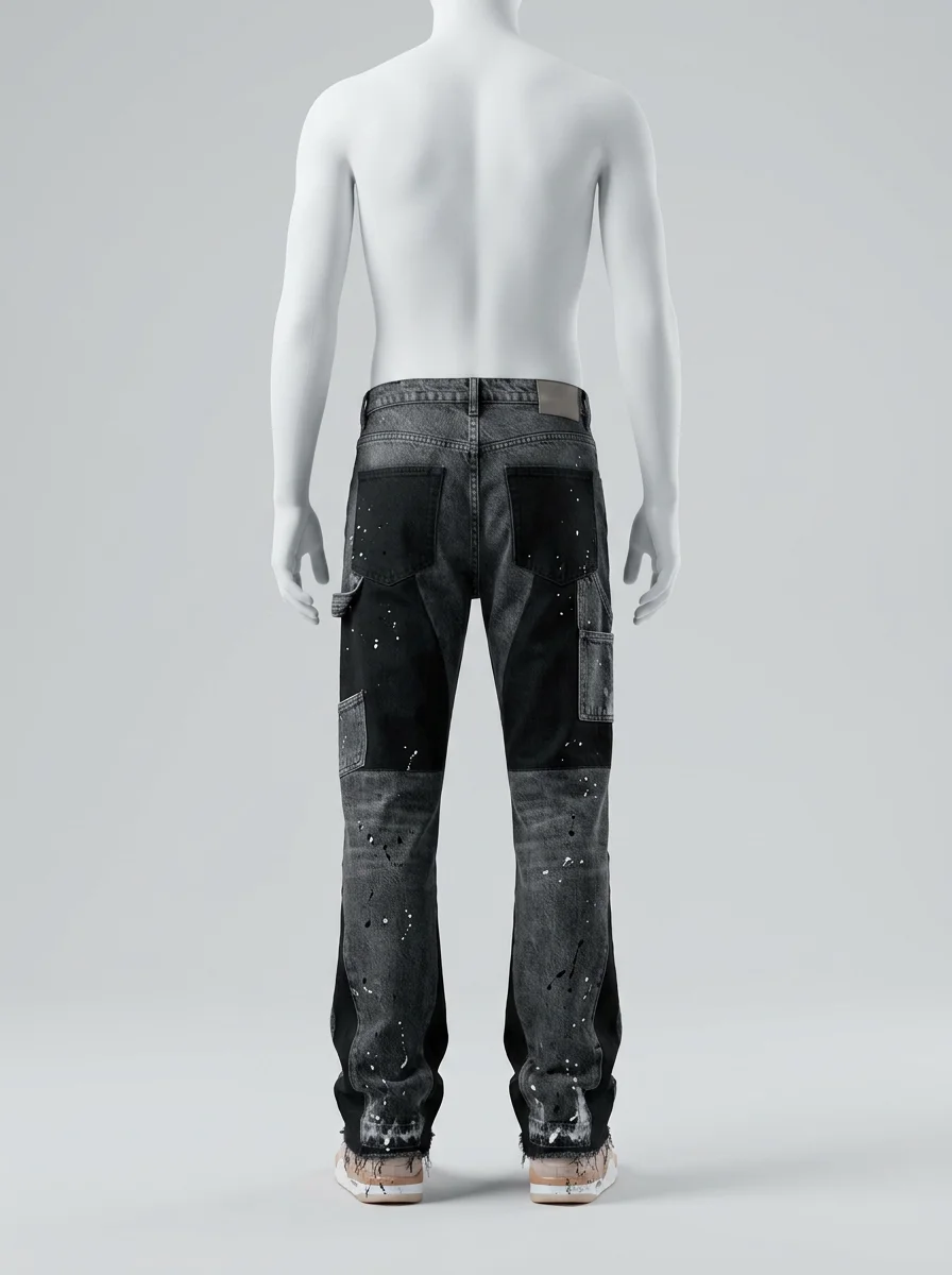 Pantalon flare denim extensible homme patchwork moderne - Vue 4 - Pantalon flare