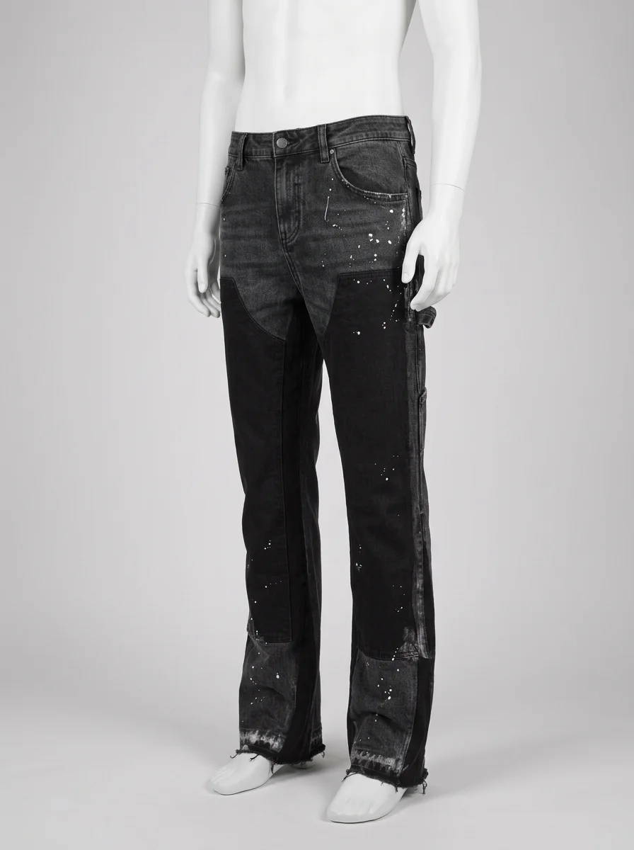 Pantalon flare denim extensible homme patchwork moderne - Vue 5 - Pantalon flare