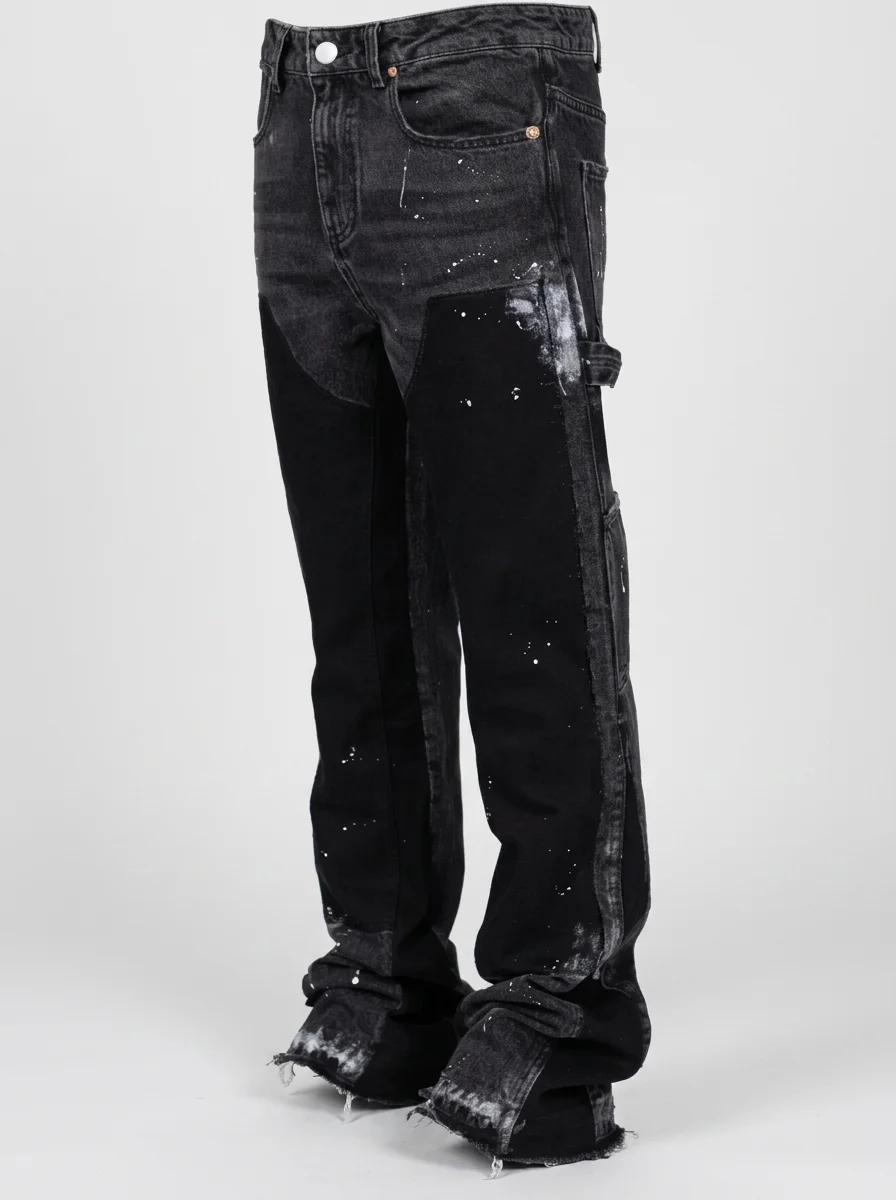 Pantalon flare denim extensible homme patchwork moderne - Vue 7 - Pantalon flare