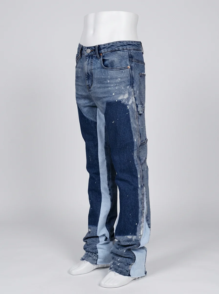 Pantalon flare denim extensible homme patchwork moderne - Vue 8 - Pantalon flare