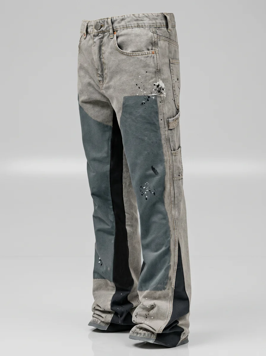Pantalon flare denim extensible homme patchwork moderne - Vue 9 - Pantalon flare