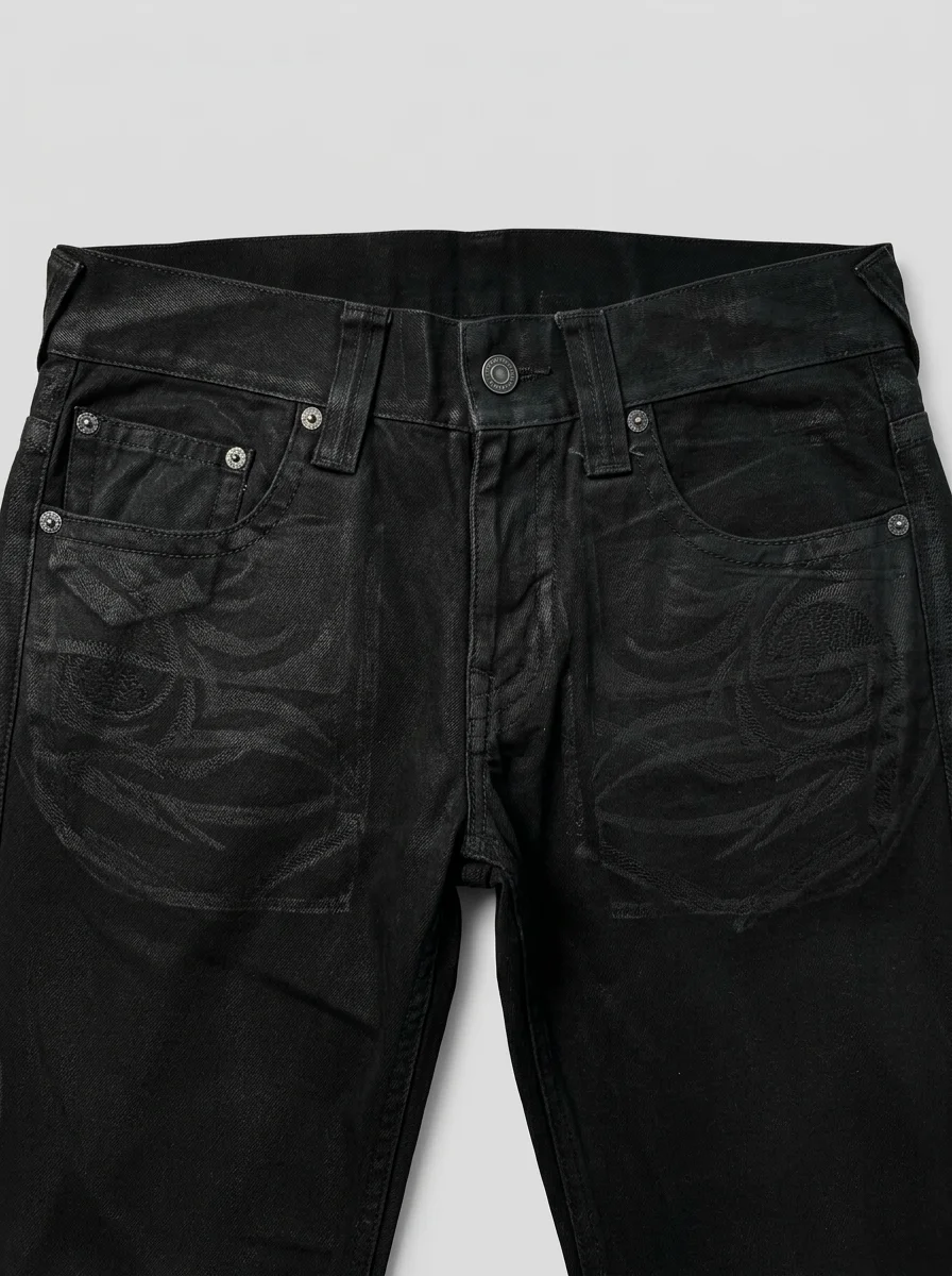 Pantalon flare denim homme broderie tribal style gothique - Vue 10 - Pantalon flare