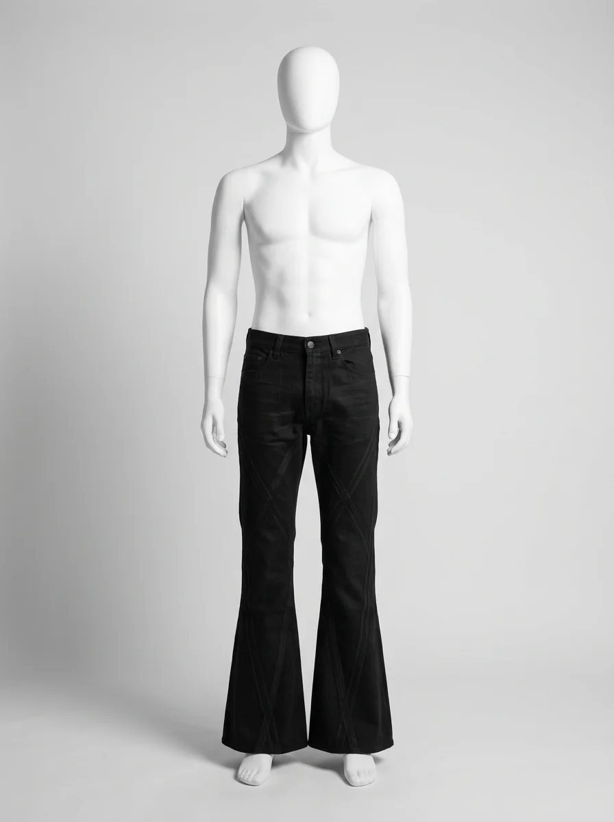 Pantalon flare denim homme broderie tribal style gothique - Vue 11 - Pantalon flare