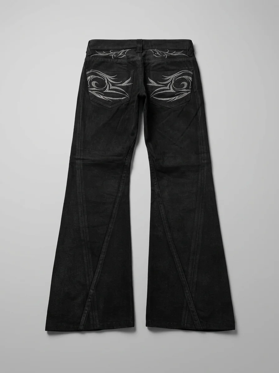 Pantalon flare denim homme broderie tribal style gothique - Vue 6 - Pantalon flare
