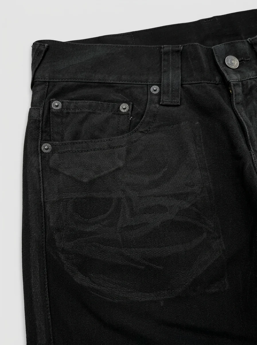 Pantalon flare denim homme broderie tribal style gothique - Vue 9 - Pantalon flare