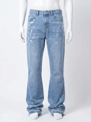 Pantalon flare denim homme patchwork style biker décontracté - Vue 1 - Pantalon flare