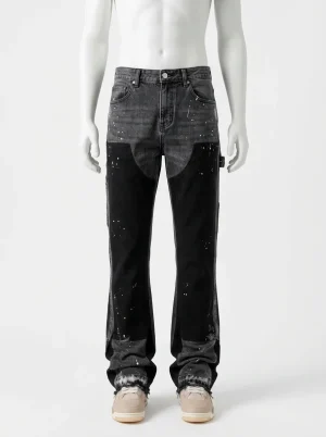 Pantalon flare denim patchwork homme style workwear - Vue 1 - Pantalon flare