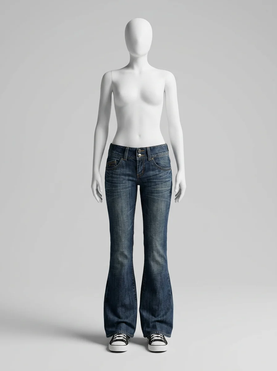 Pantalon flare denim taille basse vintage femme - Vue 13 - Pantalon flare