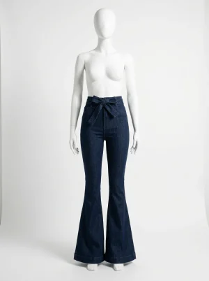 Pantalon flare denim taille haute ceinture femme - Vue 1 - Pantalon flare