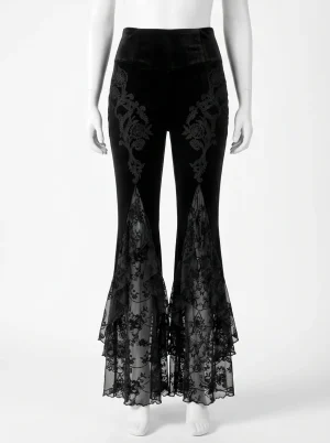 Pantalon flare élastique appliques papillons gothique femme - Vue 1 - Pantalon flare