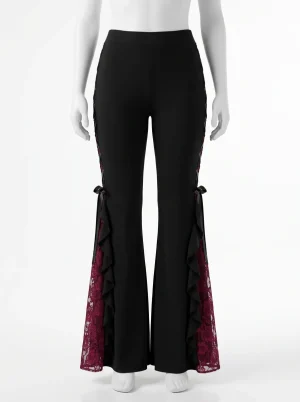Pantalon flare grande taille gothique dentelle volants femme - Vue 1 - Pantalon flare