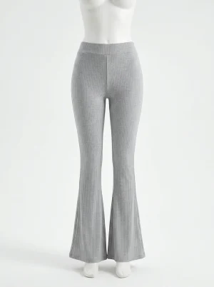 Pantalon flare maille côtelée taille haute cheville femme - Vue 1 - Pantalon flare
