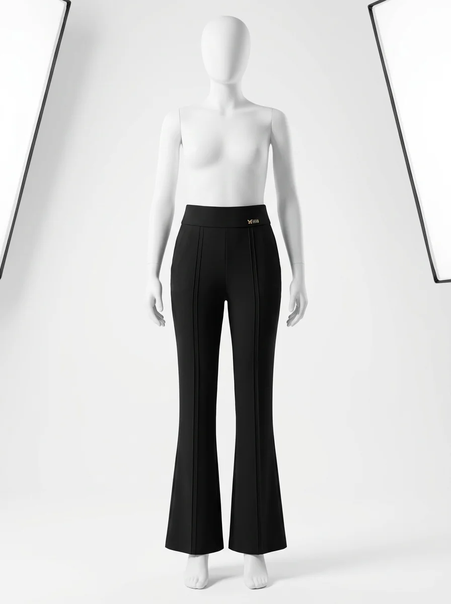 Pantalon flare nylon viscose business taille haute femme - Vue 1 - Pantalon flare