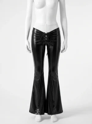 Pantalon flare similicuir taille basse lacets femme - Vue 1 - Pantalon flare